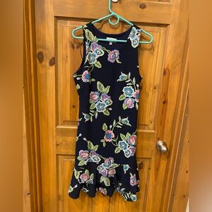 Signature by Robbie Bee Navy Floral Sleeveless Sheath Dress, Medium